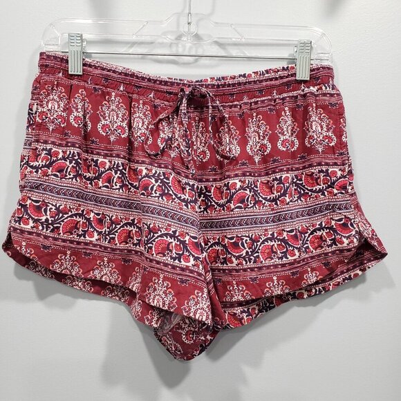 American Eagle Outfitters Drawstring Shorts Floral Boho Beachy Burgundy Size M - Picture 3 of 11